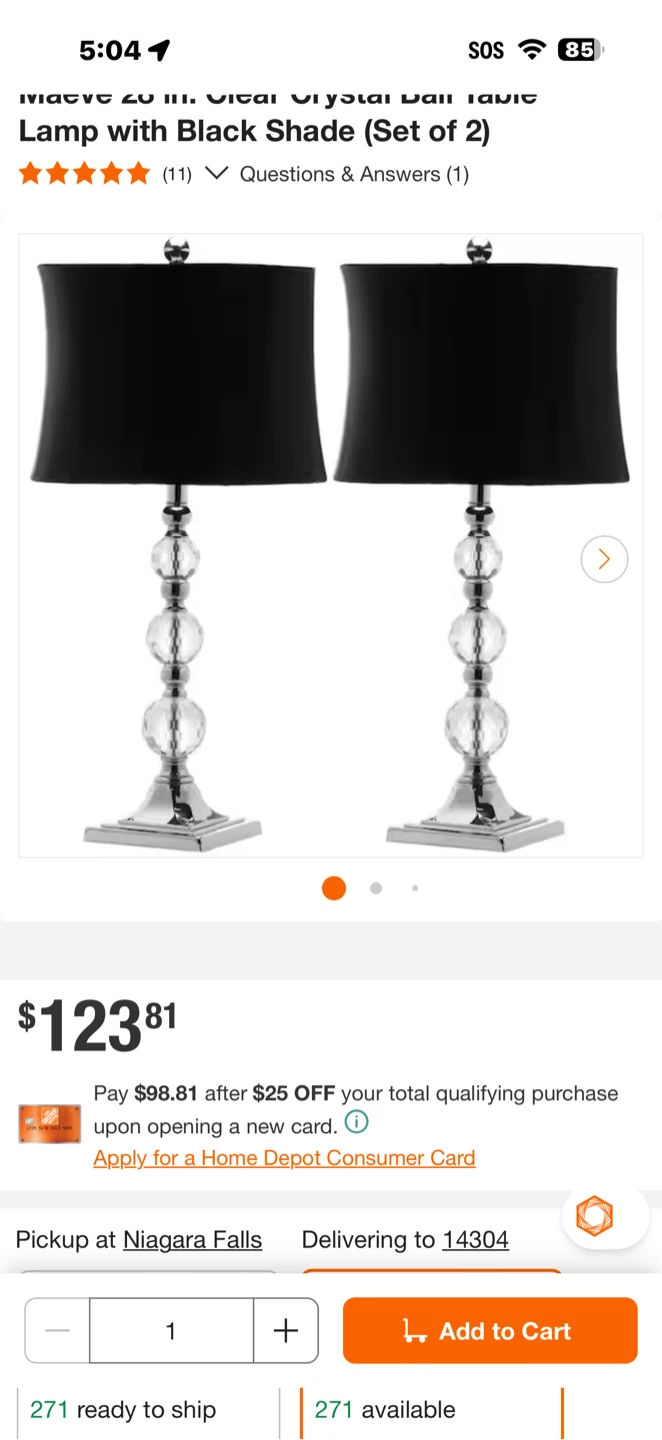 Maeve 20 in. Crystal Ball Lamp with Black Shade (Set of 2)