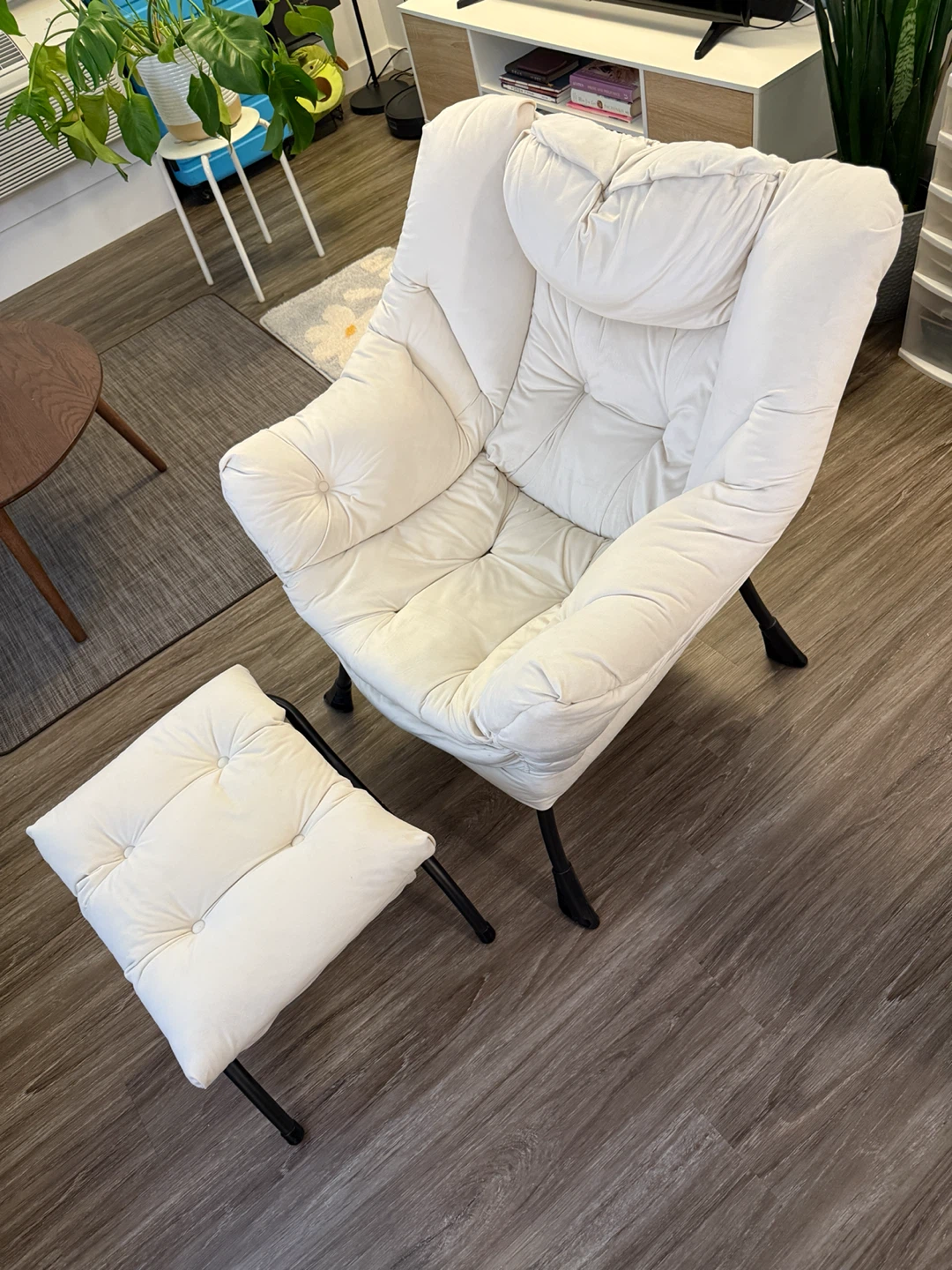 Comfy Lazy Chair and Ottoman Set - Cream - photo 3