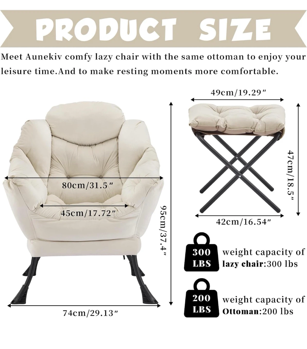 Comfy Lazy Chair and Ottoman Set - Cream - photo 4