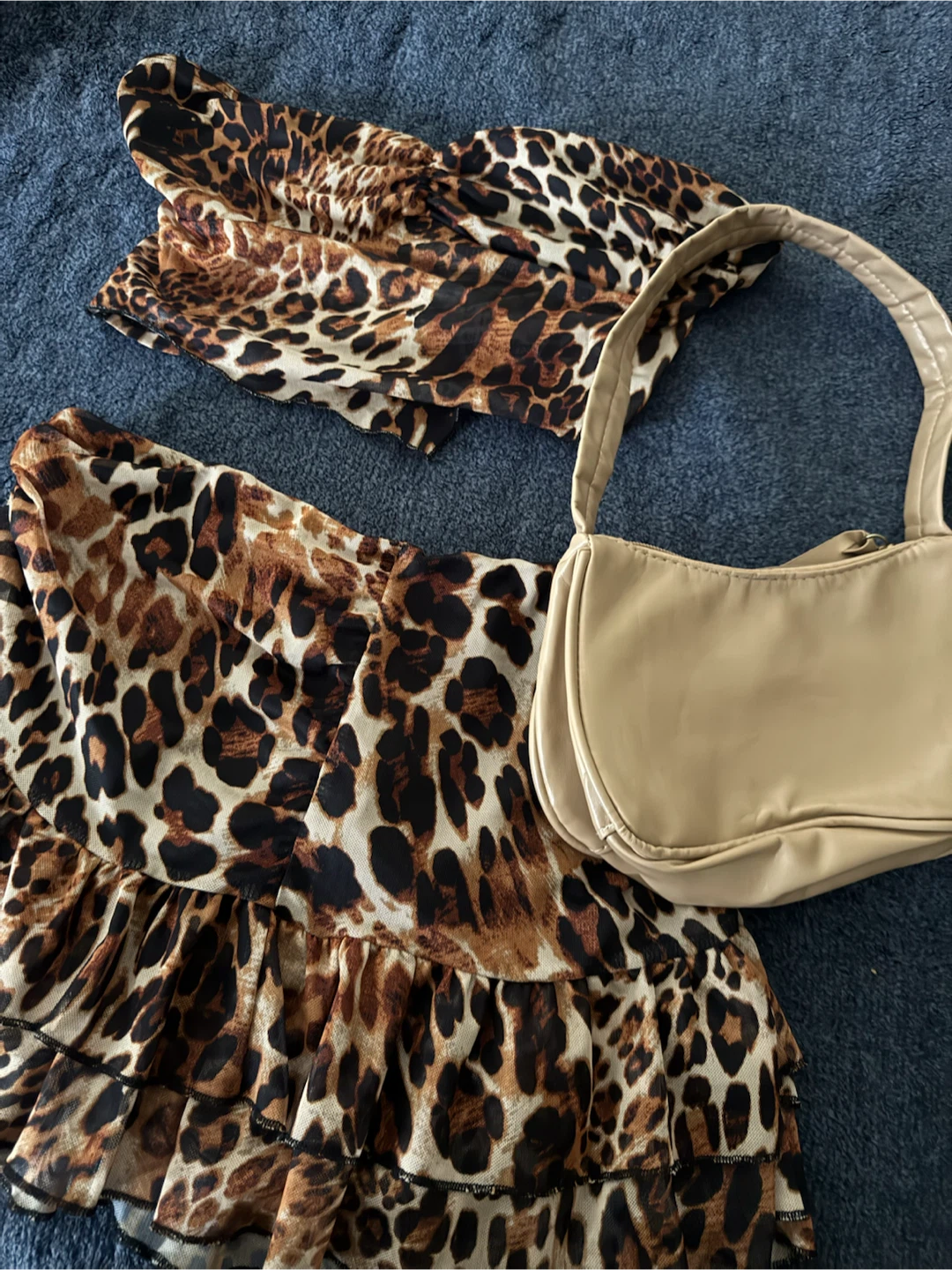 Leopard Print Crop Top and Skirt Set. Bag Included!