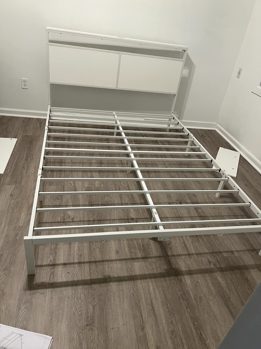 White Metal Bed Frame with LED Headboard and Storage Drawers - photo 2