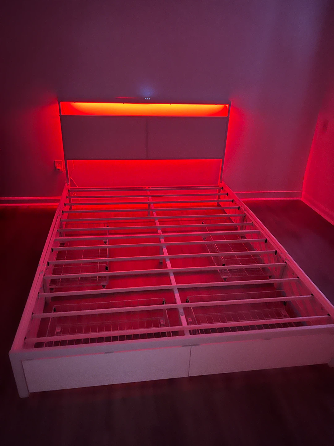 White Metal Bed Frame with LED Headboard and Storage Drawers - photo 3