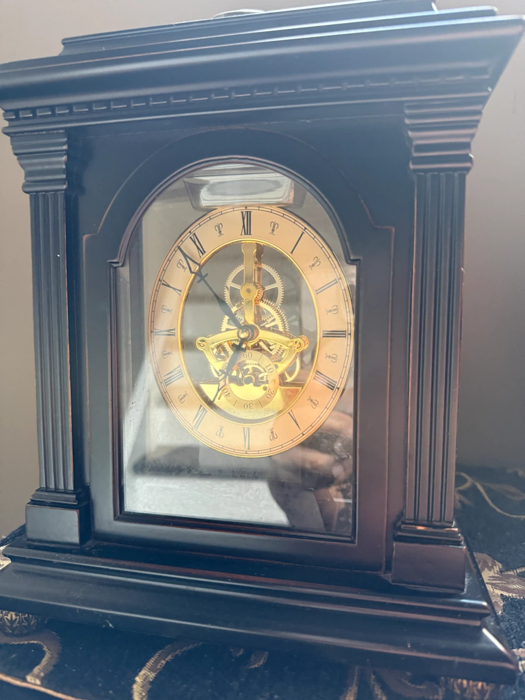 Black Mantel Clock with Gold Skeleton Movement - photo 4