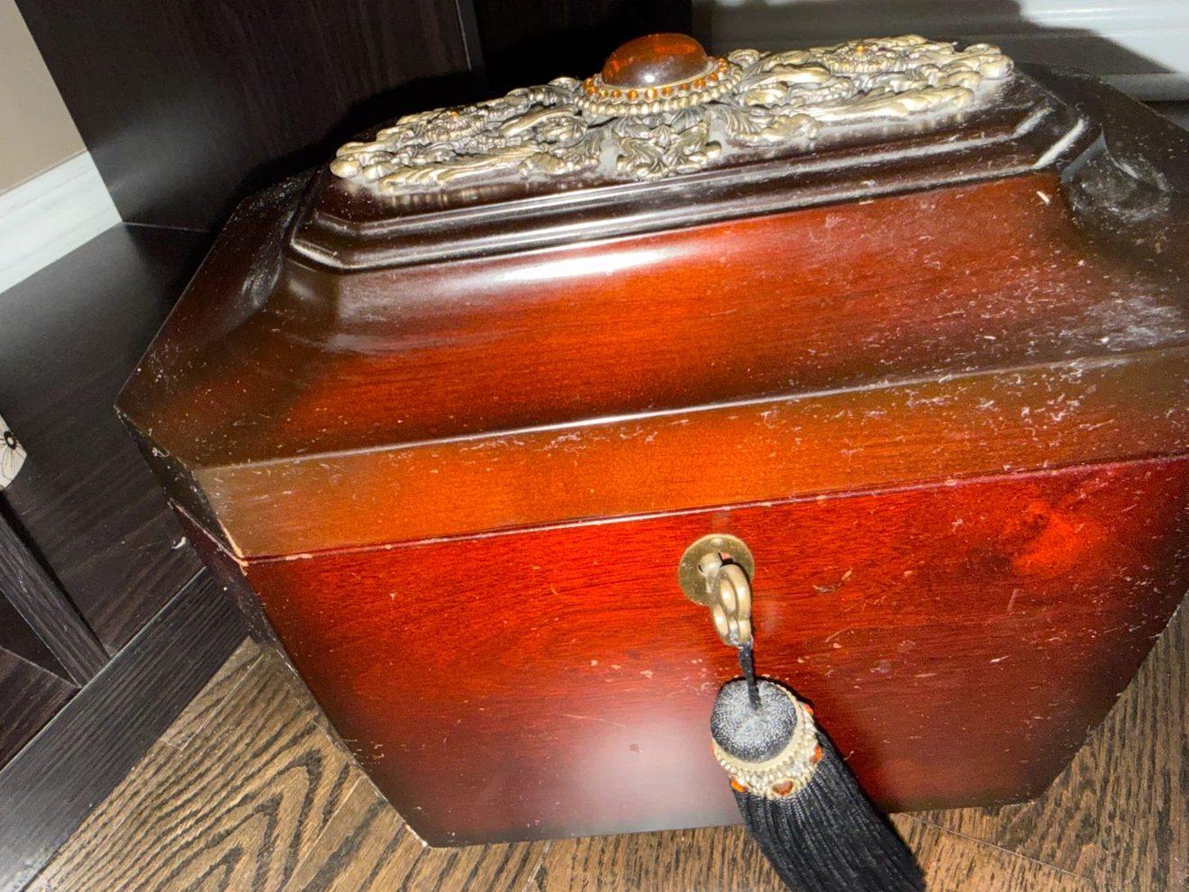 Vintage Wooden Jewellery Box with Tassel