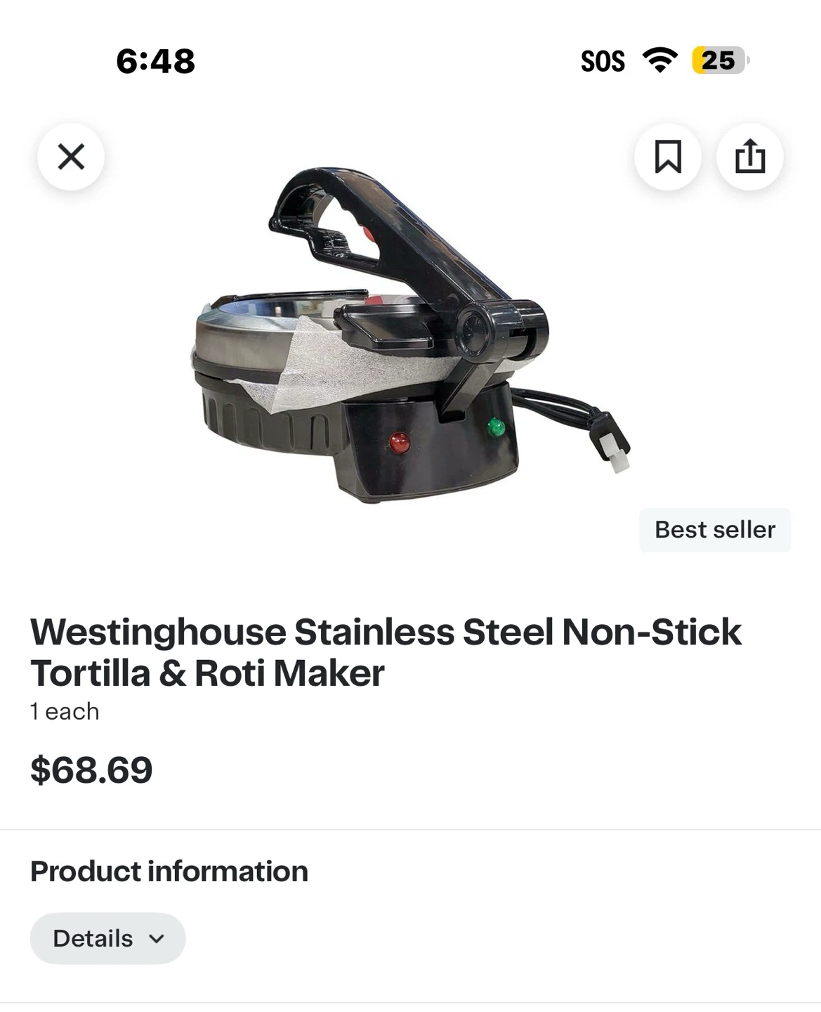 Westinghouse Stainless Steel Tortilla & Roti Maker