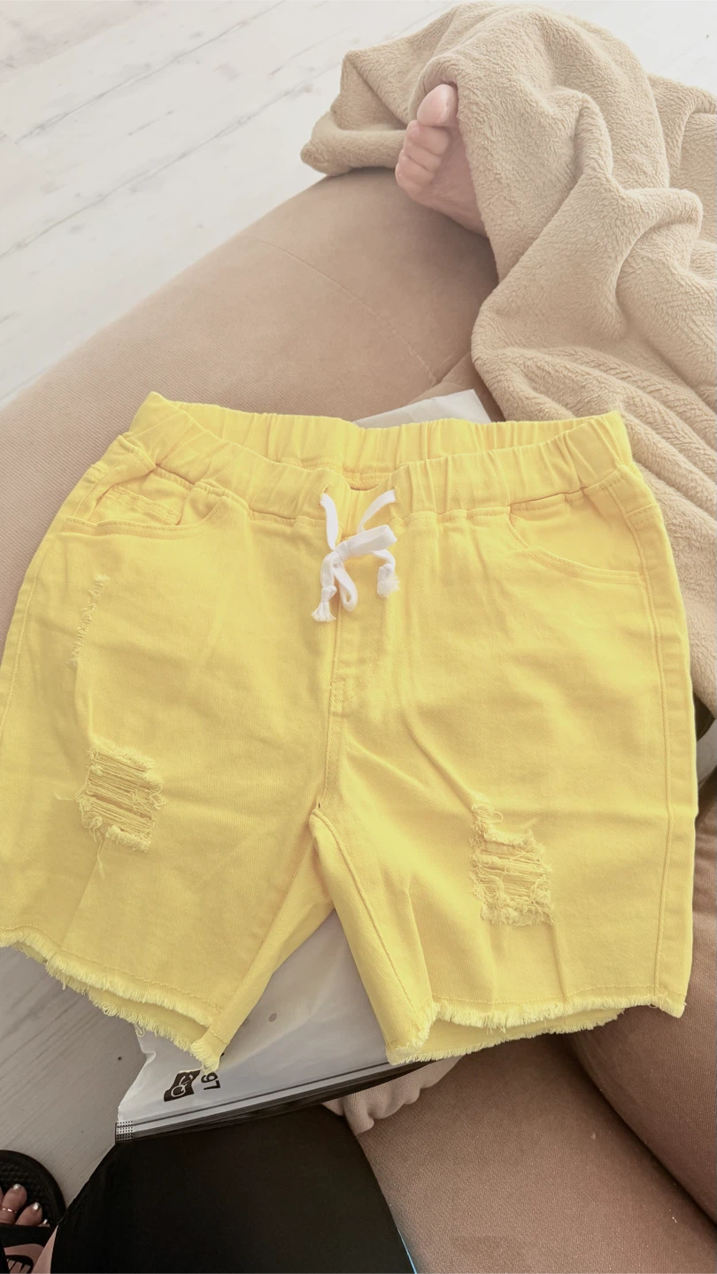 Yellow Distressed Denim Shorts $12