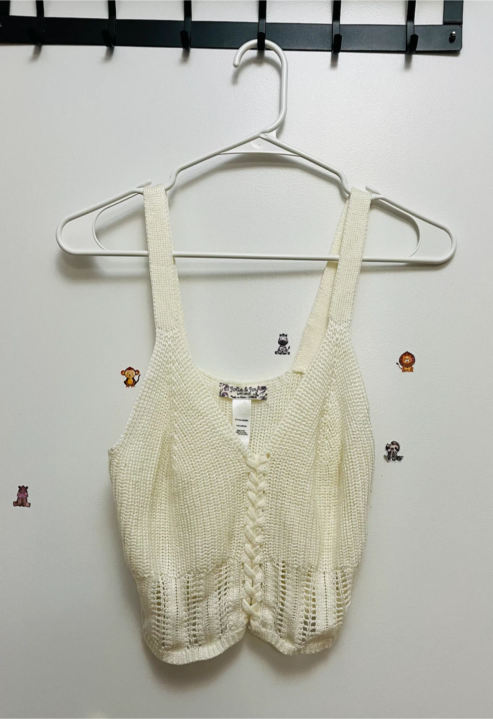 Jolie & Joy Cream Knit Lace-Up Tank Top