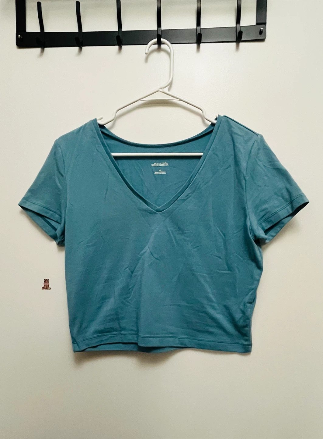 Wild Fable Teal V-Neck Cropped T-Shirt