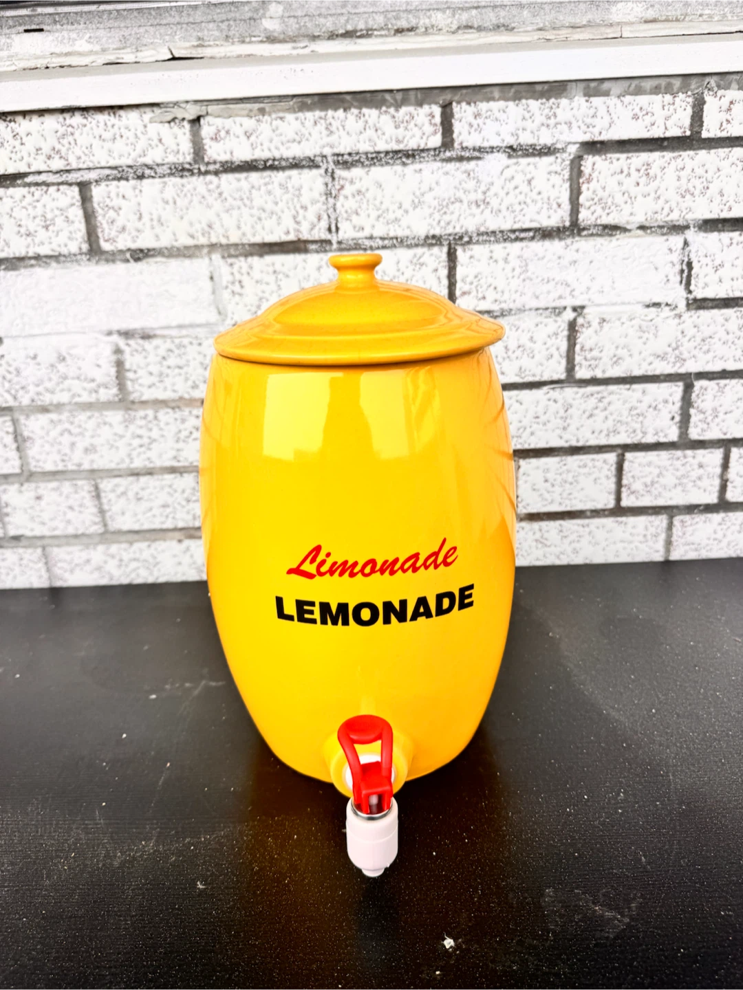 Yellow "Lemonade" Ceramic Dispenser with Spigot