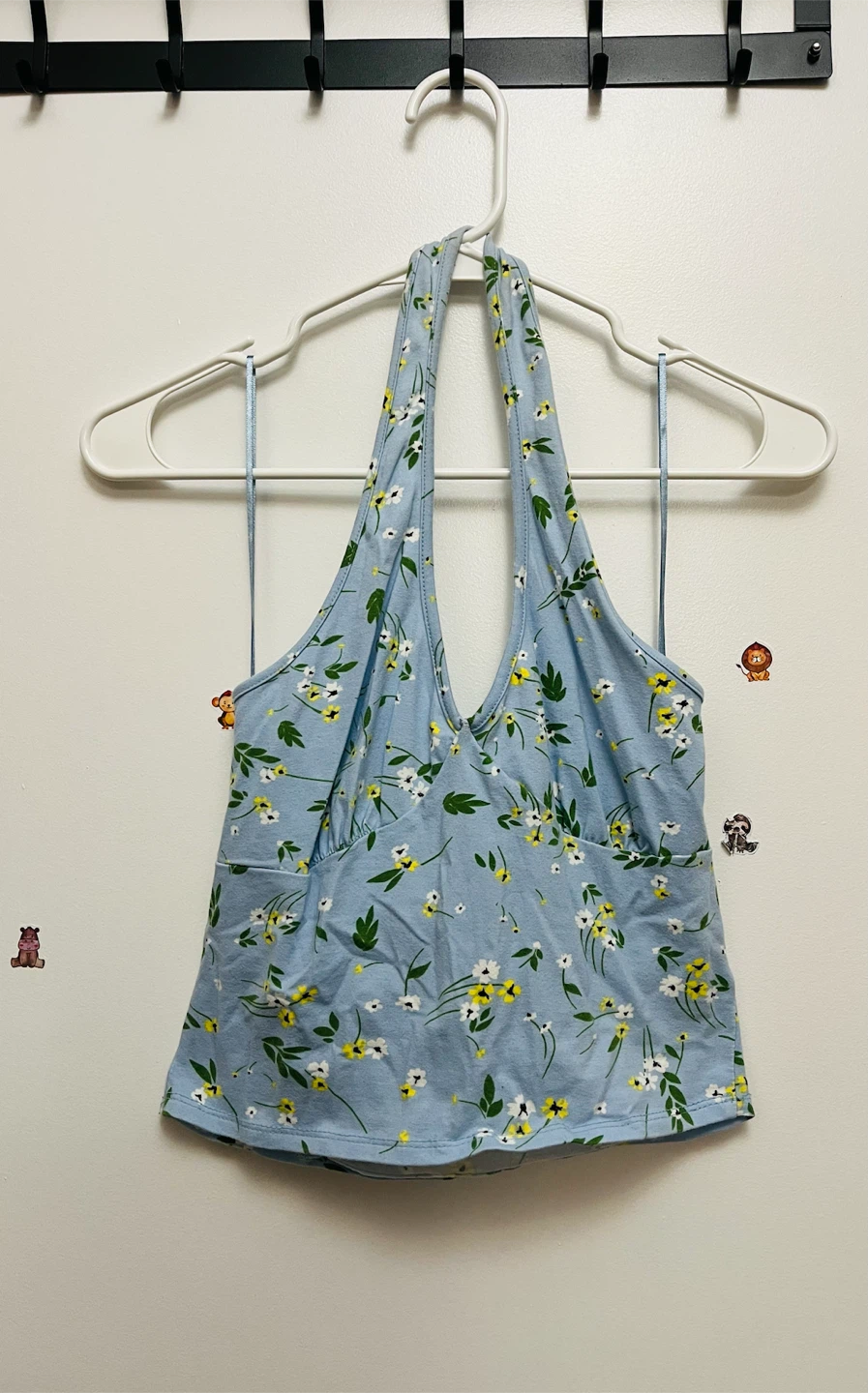 Light Blue Floral Halter Tank Top