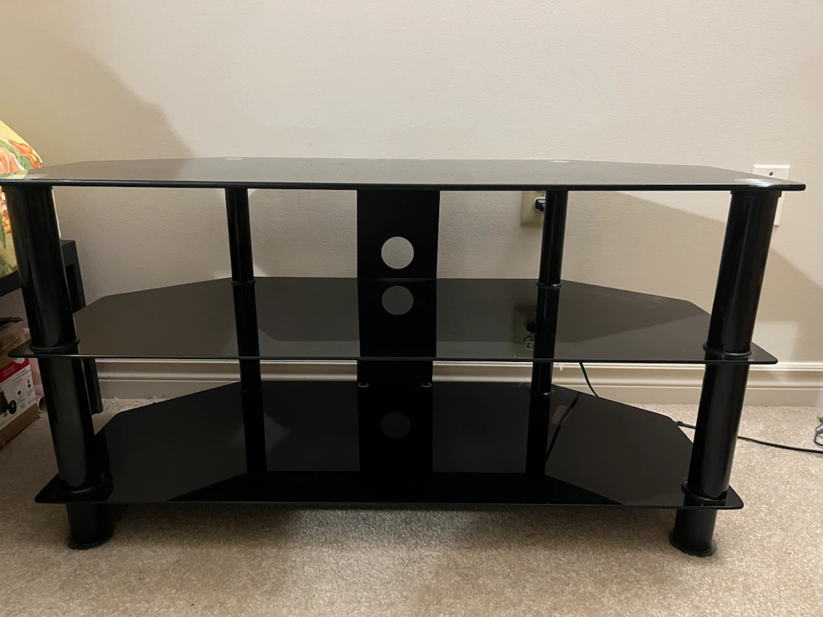 Black 3-Shelf Glass TV Stand - photo 2