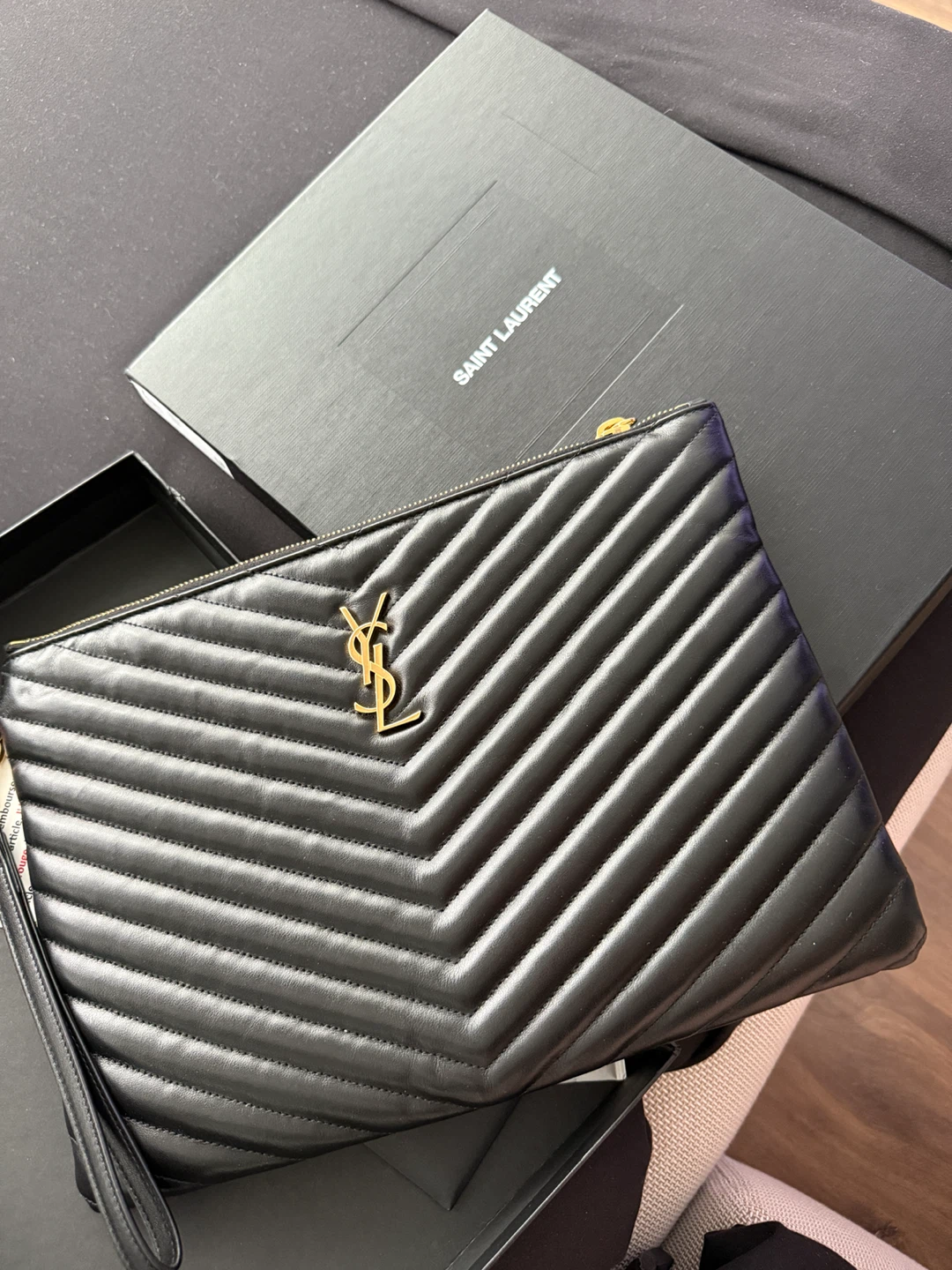 Saint Laurent Black Quilted Leather Clutch Bag