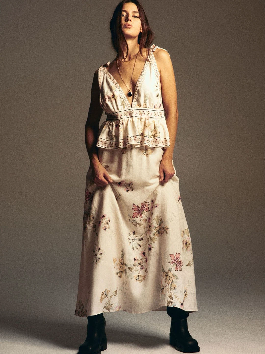 Linen-Blend Dress with Tie Shoulder Straps
