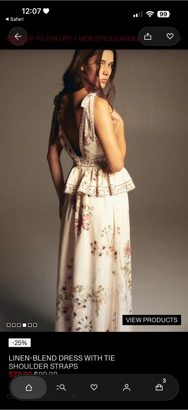 Linen-Blend Dress with Tie Shoulder Straps - photo 2