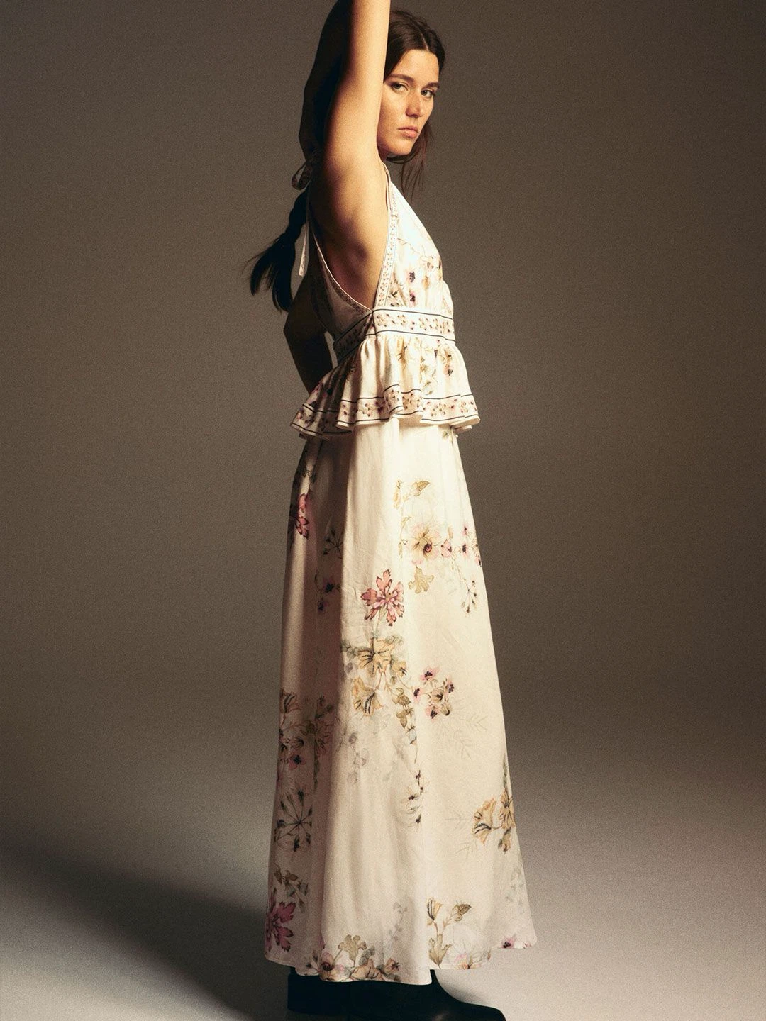 Linen-Blend Dress with Tie Shoulder Straps - photo 3