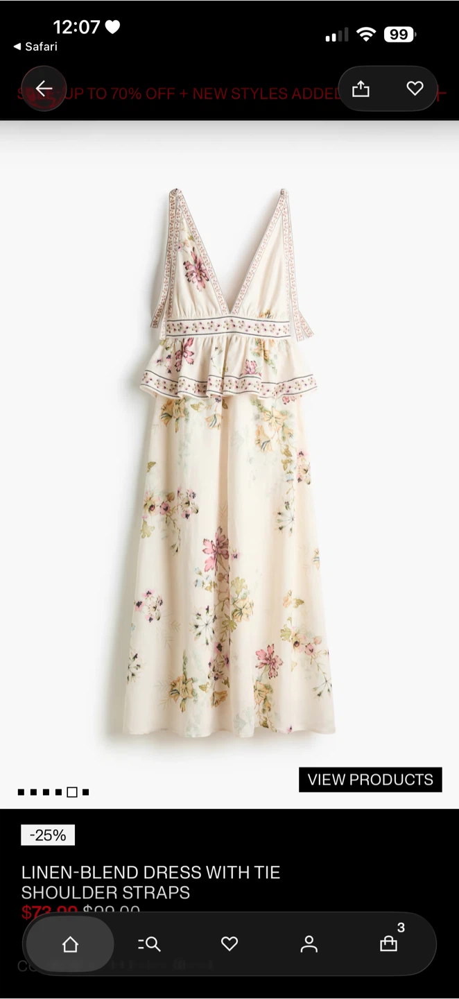 Linen-Blend Dress with Tie Shoulder Straps - photo 4