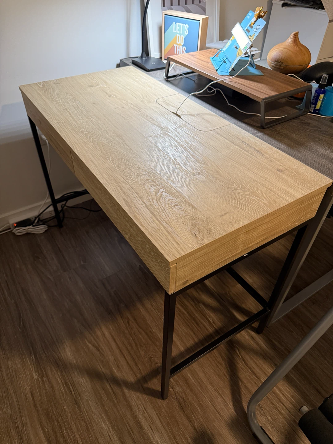 Wood Grain Desk with Drawers and Built-in Outlet - photo 2
