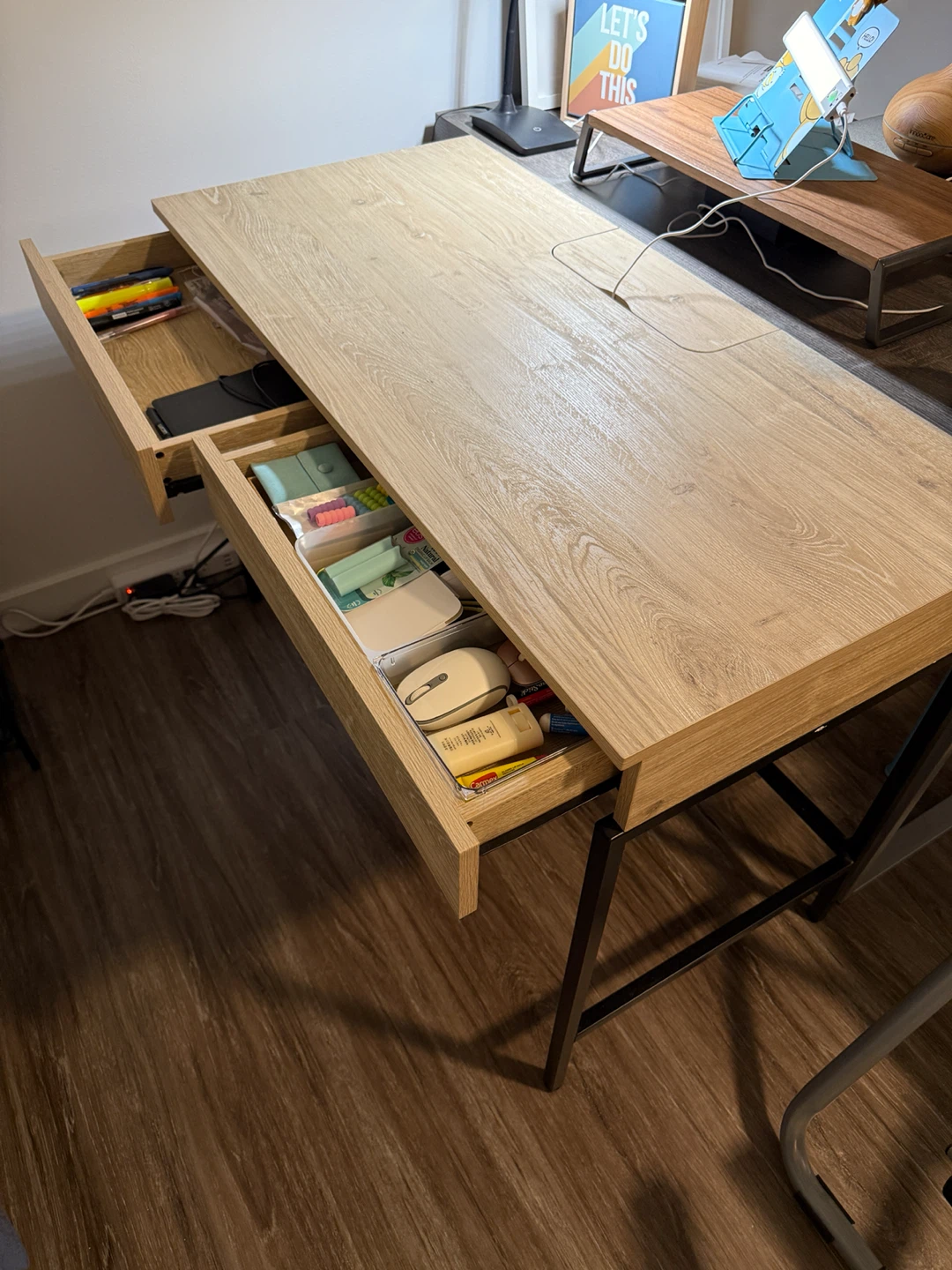 Wood Grain Desk with Drawers and Built-in Outlet - photo 3