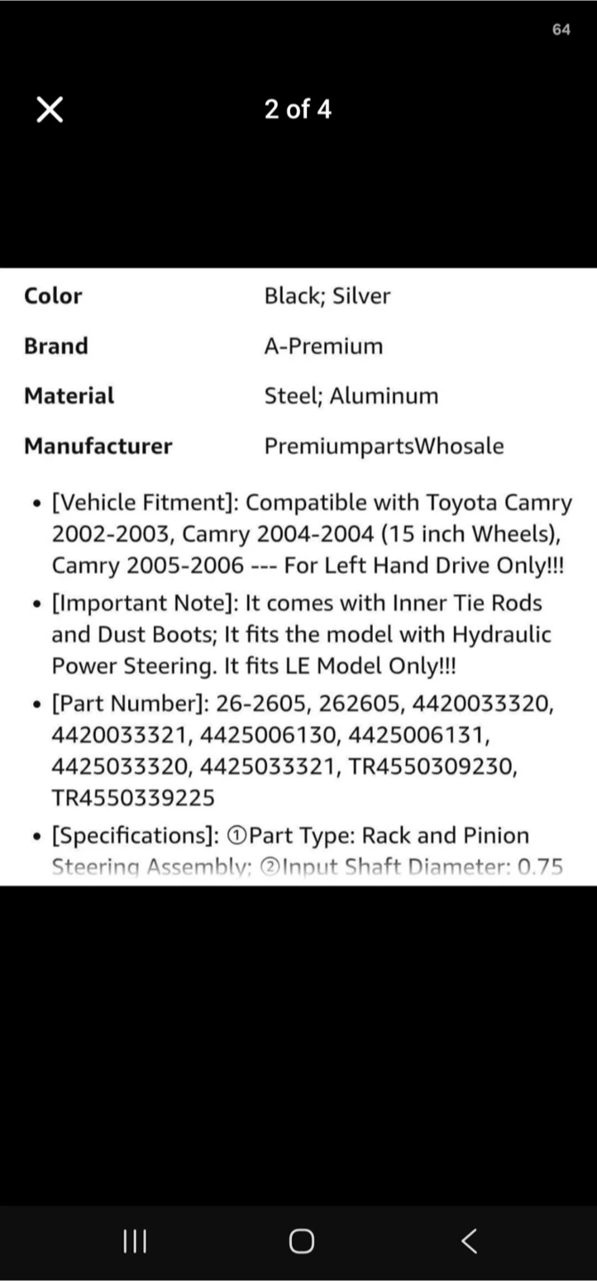 A-Premium Rack and Pinion Steering Assembly for Toyota Camry - photo 2