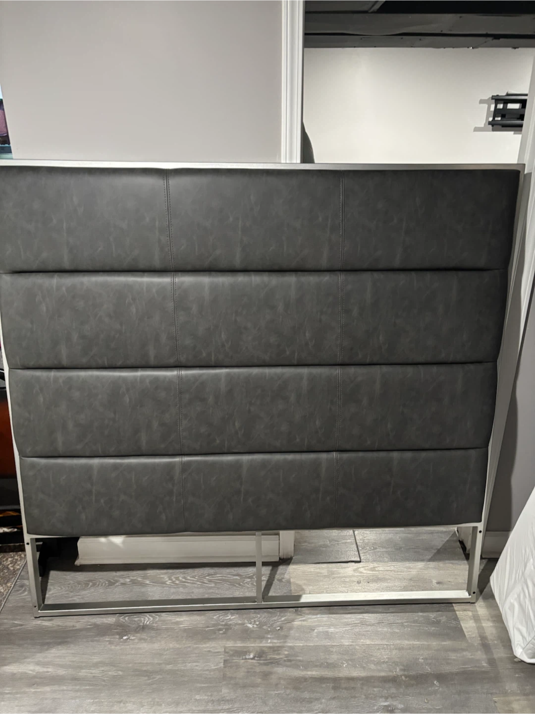 New queen Dark Gray Upholstered Headboard with Silver Frame
