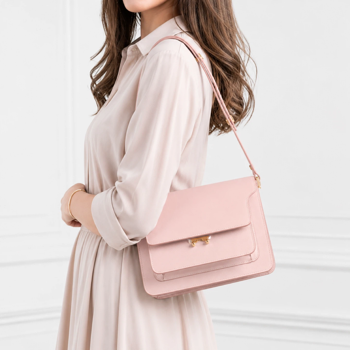 Marni Trunk Medium Shoulder Bag | Blush Pink Leather