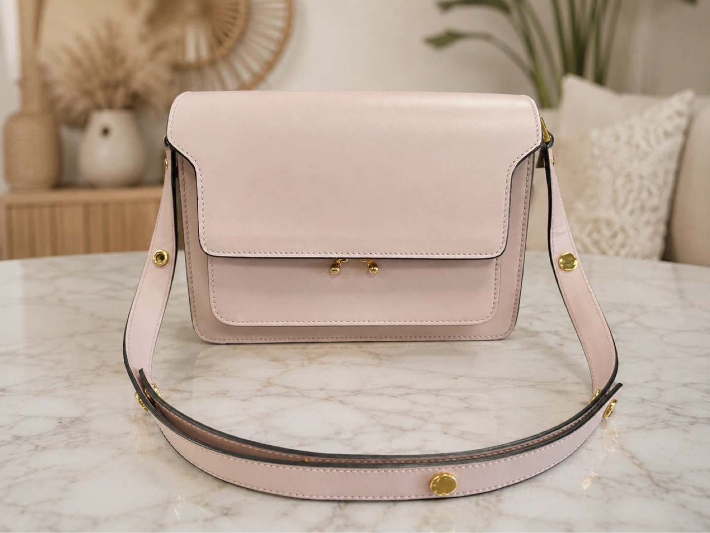 Marni Trunk Medium Shoulder Bag | Blush Pink Leather - photo 3
