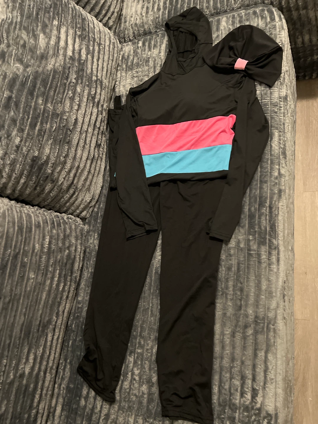 Black Tracksuit with Pink and Blue Stripe - Size Medium