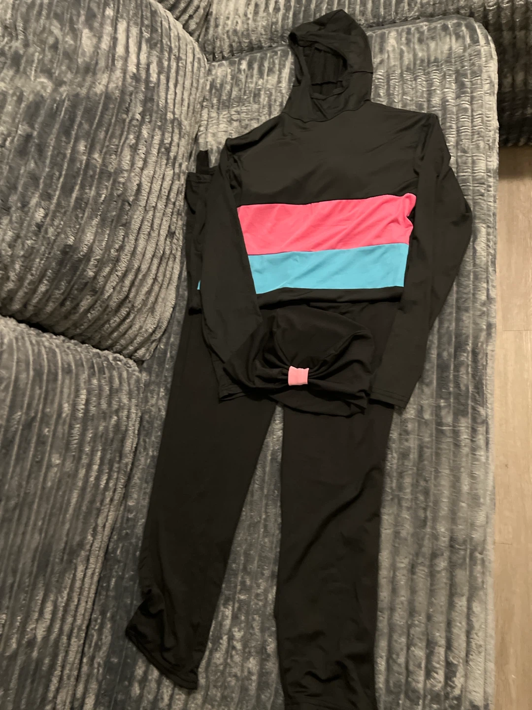 Black Tracksuit with Pink and Blue Stripe - Size Medium - photo 2