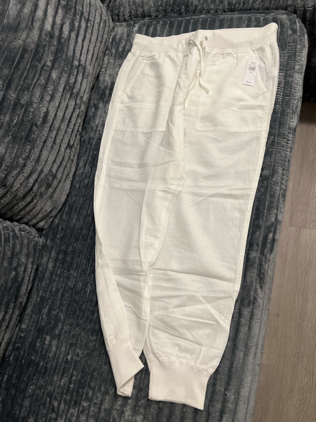 White Linen-Blend Jogger Pants
