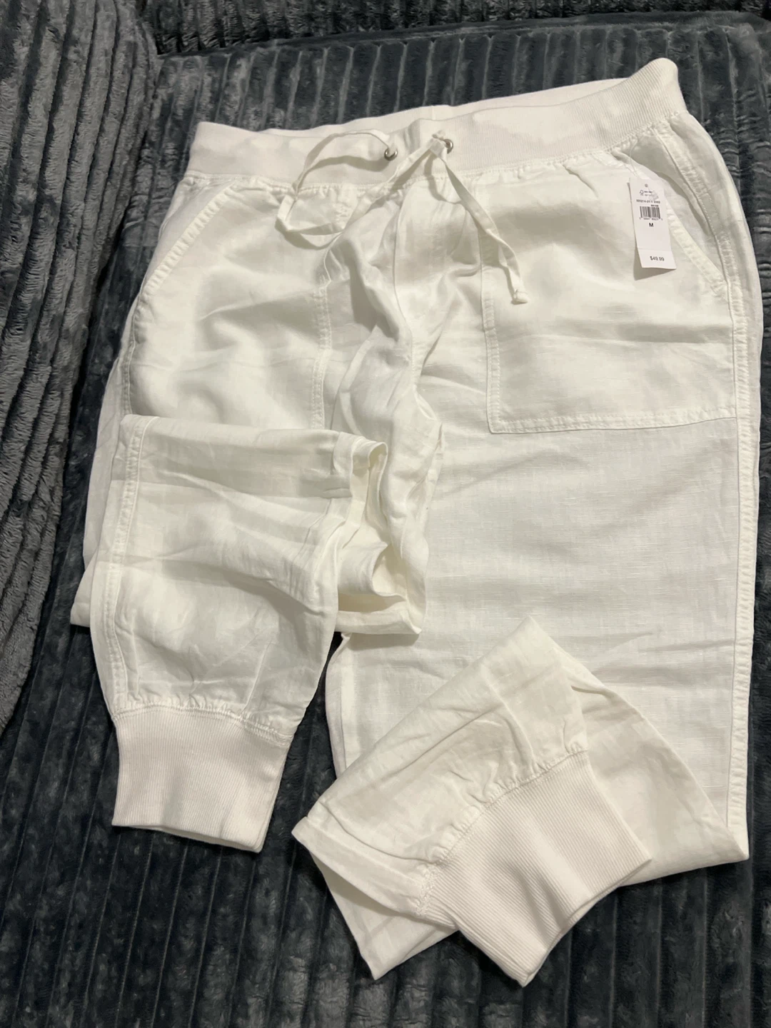 White Linen-Blend Jogger Pants - photo 2