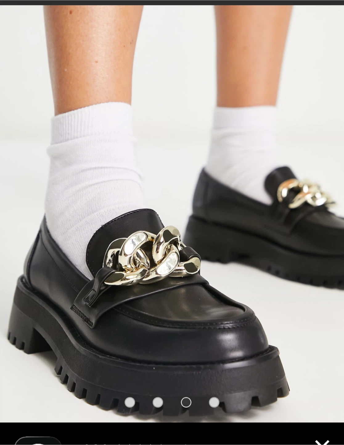 Stradivarius Black Loafers with Chunky Gold Chain size 37 (