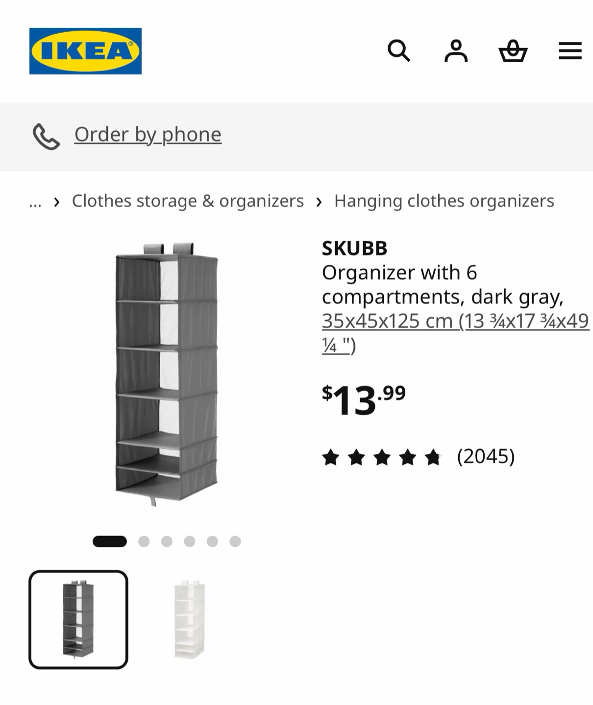IKEA SKUBB Organizer with 6 Compartments - Dark Gray