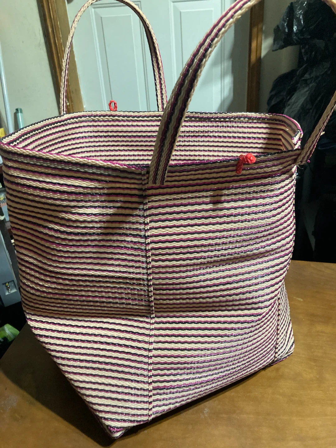Striped Woven Tote Bag