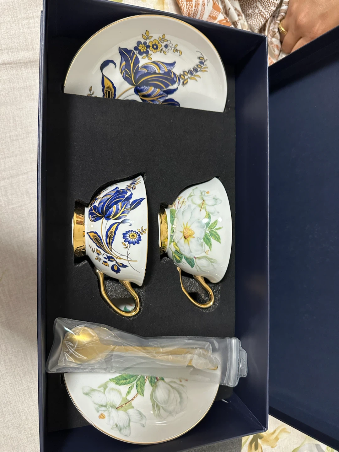 Bone China Handmade Tea Cup Set with Saucers and Spoons