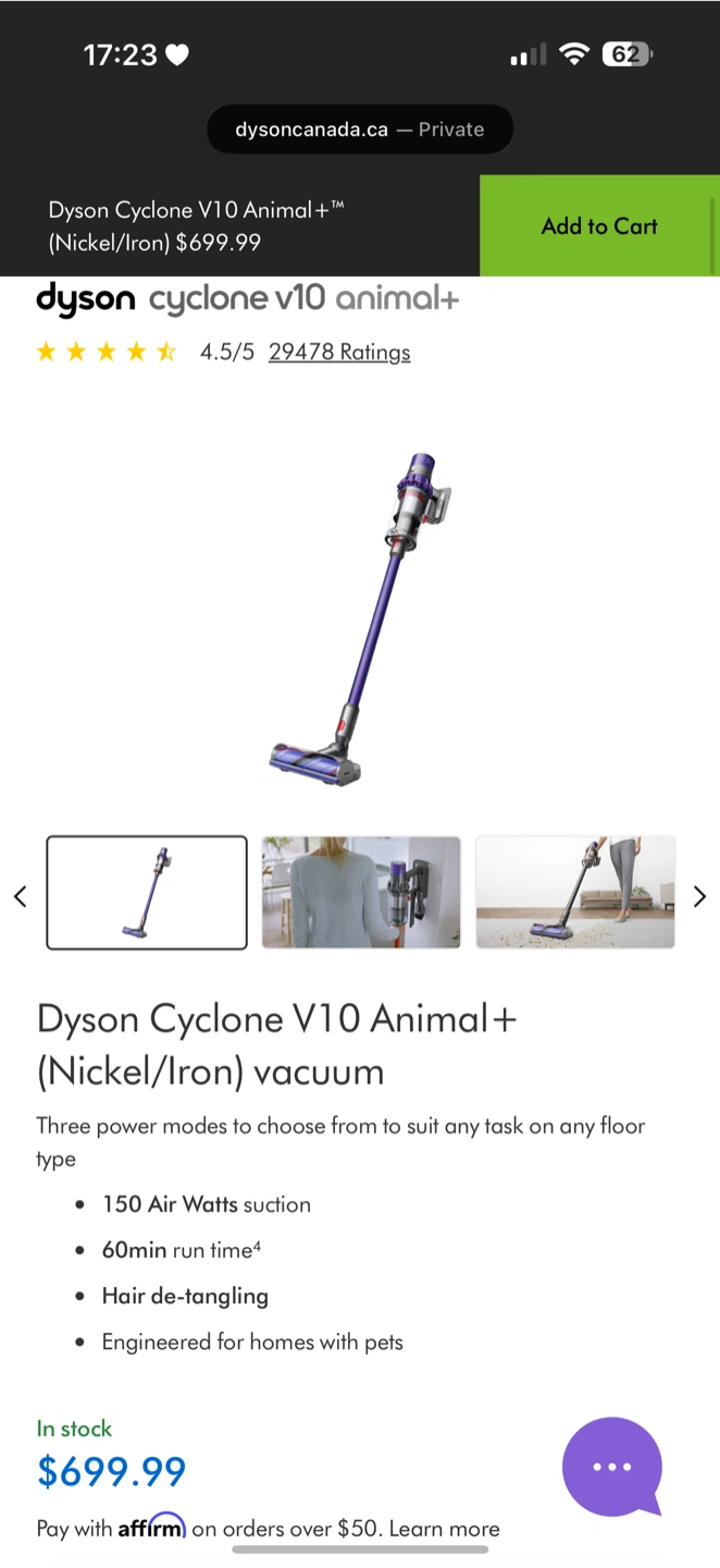 Dyson Cyclone V10 Animal+ Vacuum (Nickel/Iron)