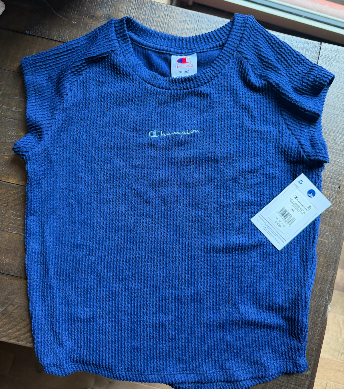 NWT! Champion Sleeveless Textured Tee - Blue Depths - XL