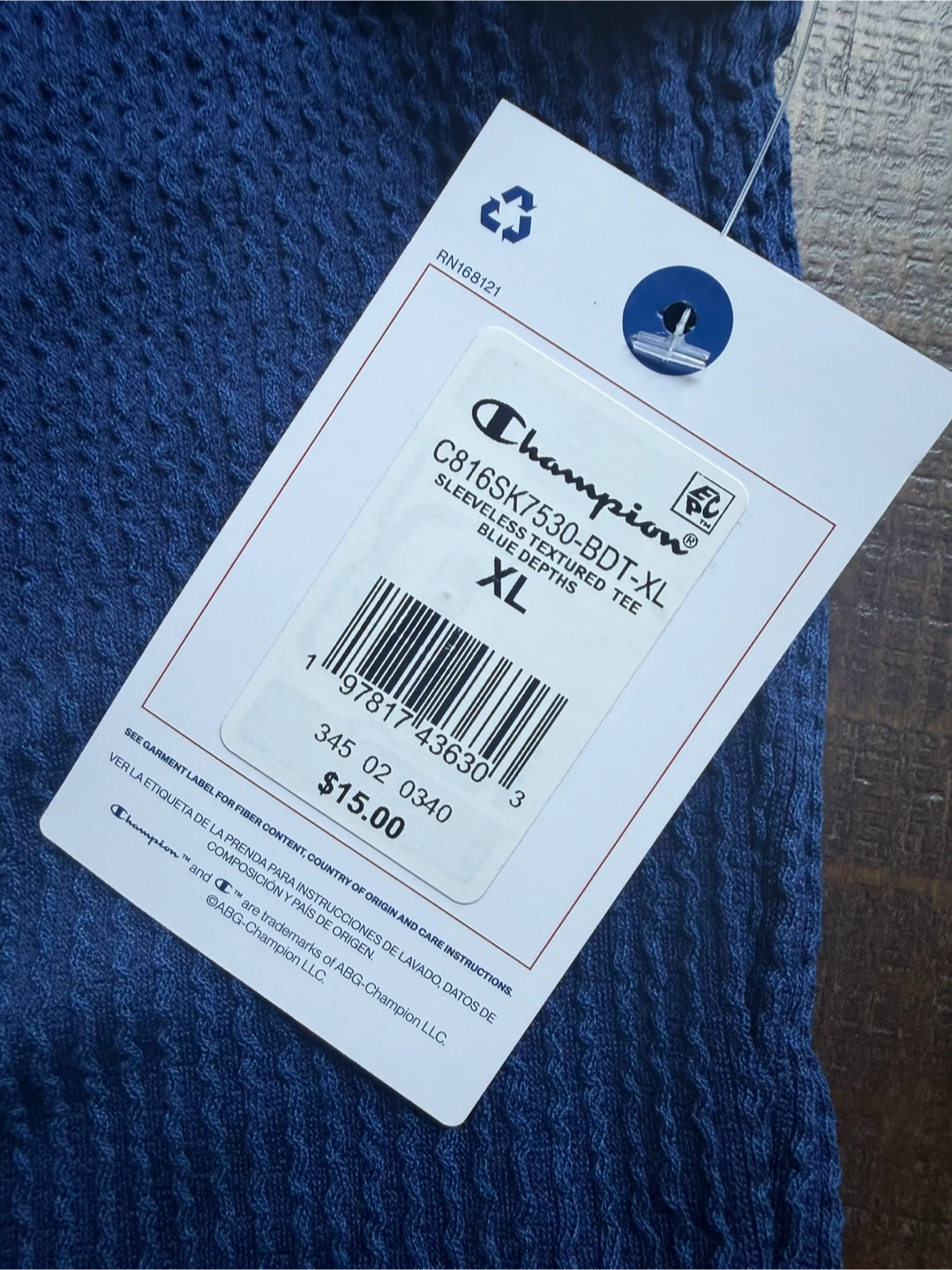 NWT! Champion Sleeveless Textured Tee - Blue Depths - XL - photo 2