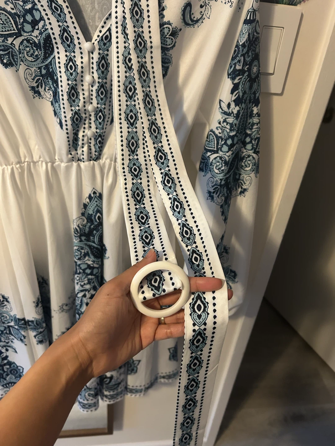 White Dress with Blue Paisley Print - photo 2