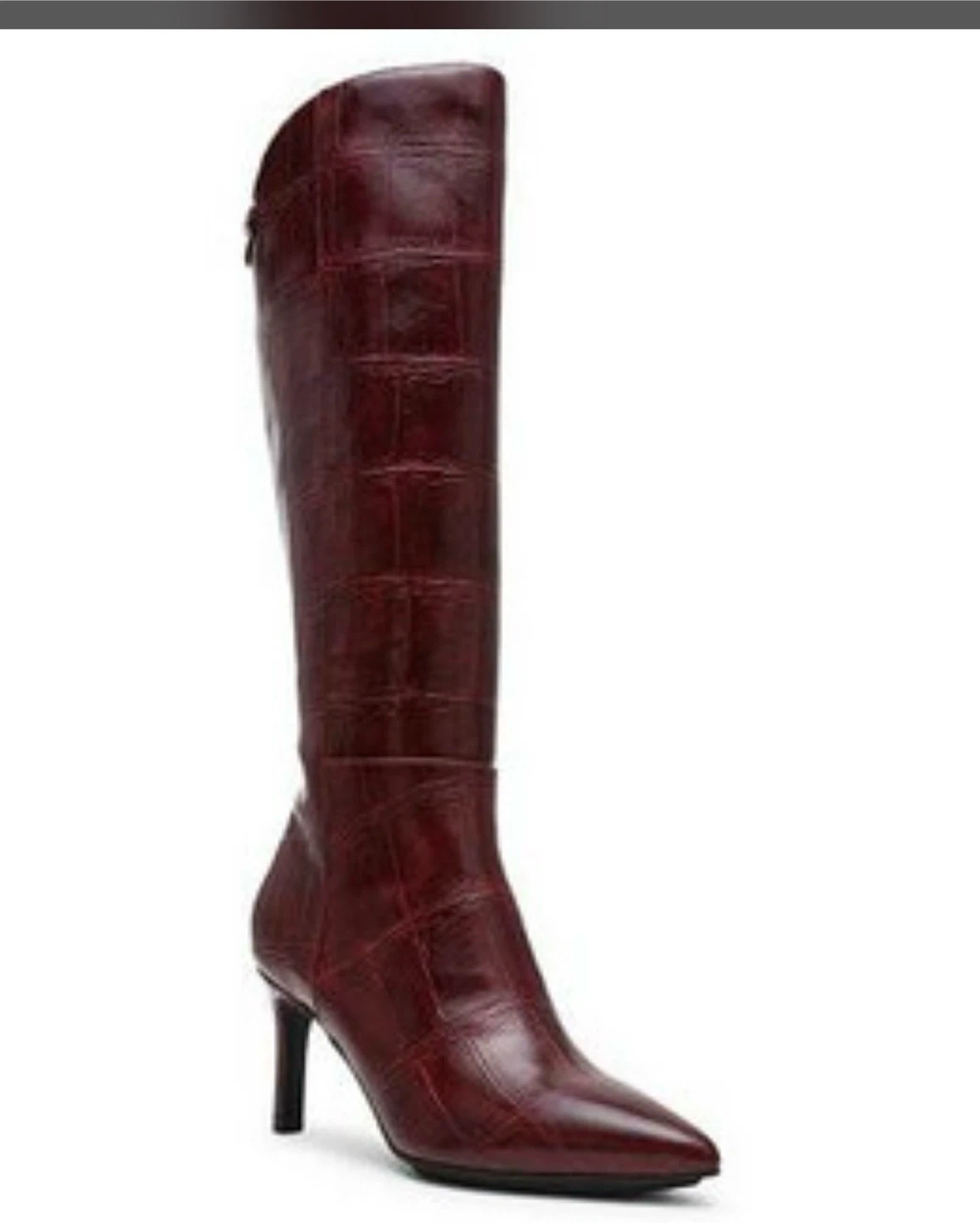 Anne Klein: Maroon Croc Embossed Knee-High Boots - photo 2