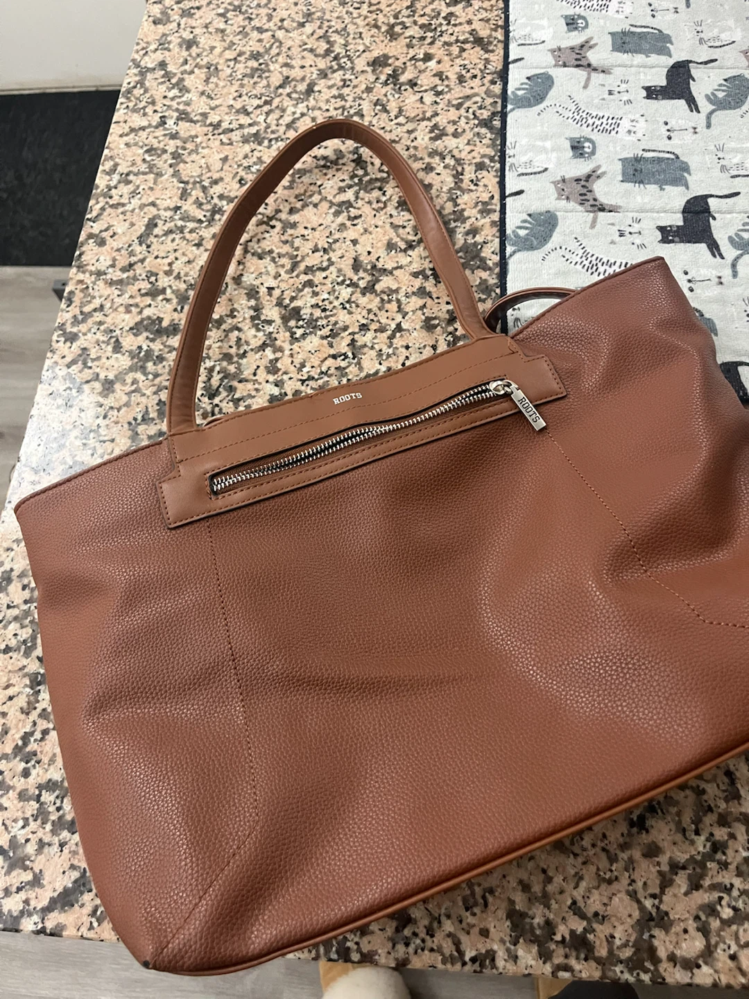 Roots Brown Faux Leather Tote Bag