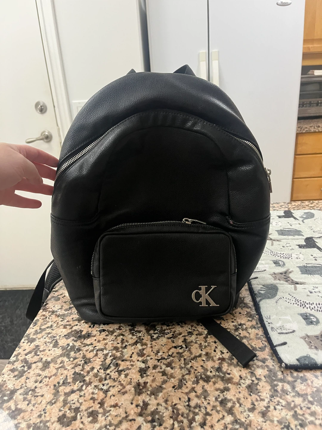 Calvin Klein Black Faux Leather Backpack