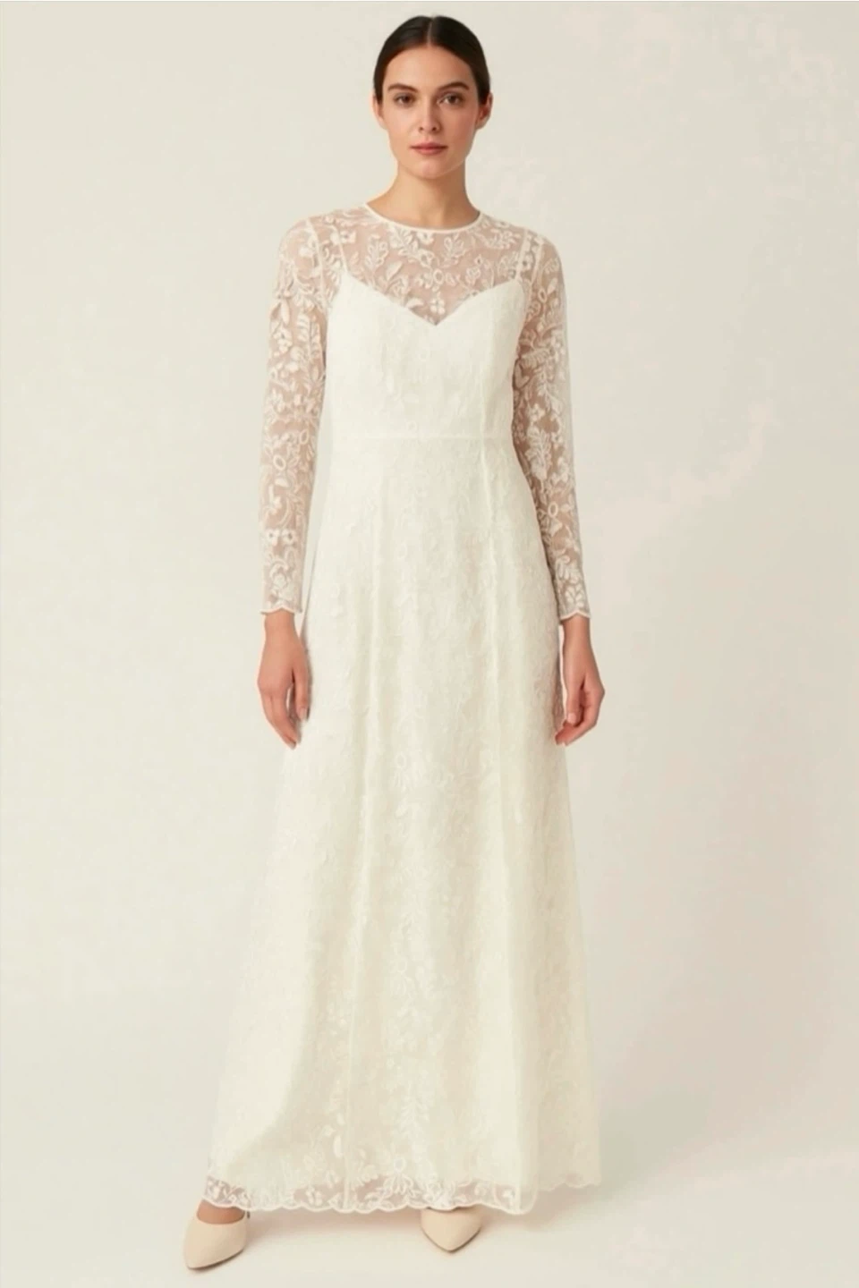Bridal Two-Piece Embroidered Overlay Wedding Dress size 8