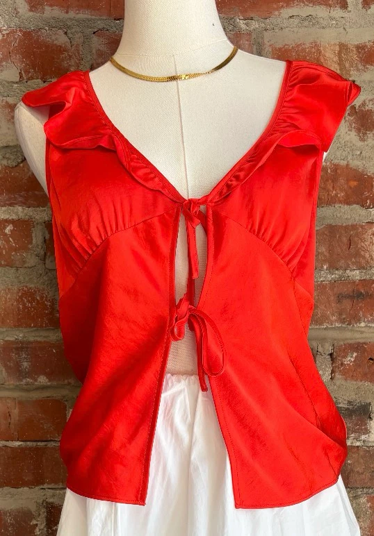 Wilfred Red Sleeveless Tie-Front Top - photo 3