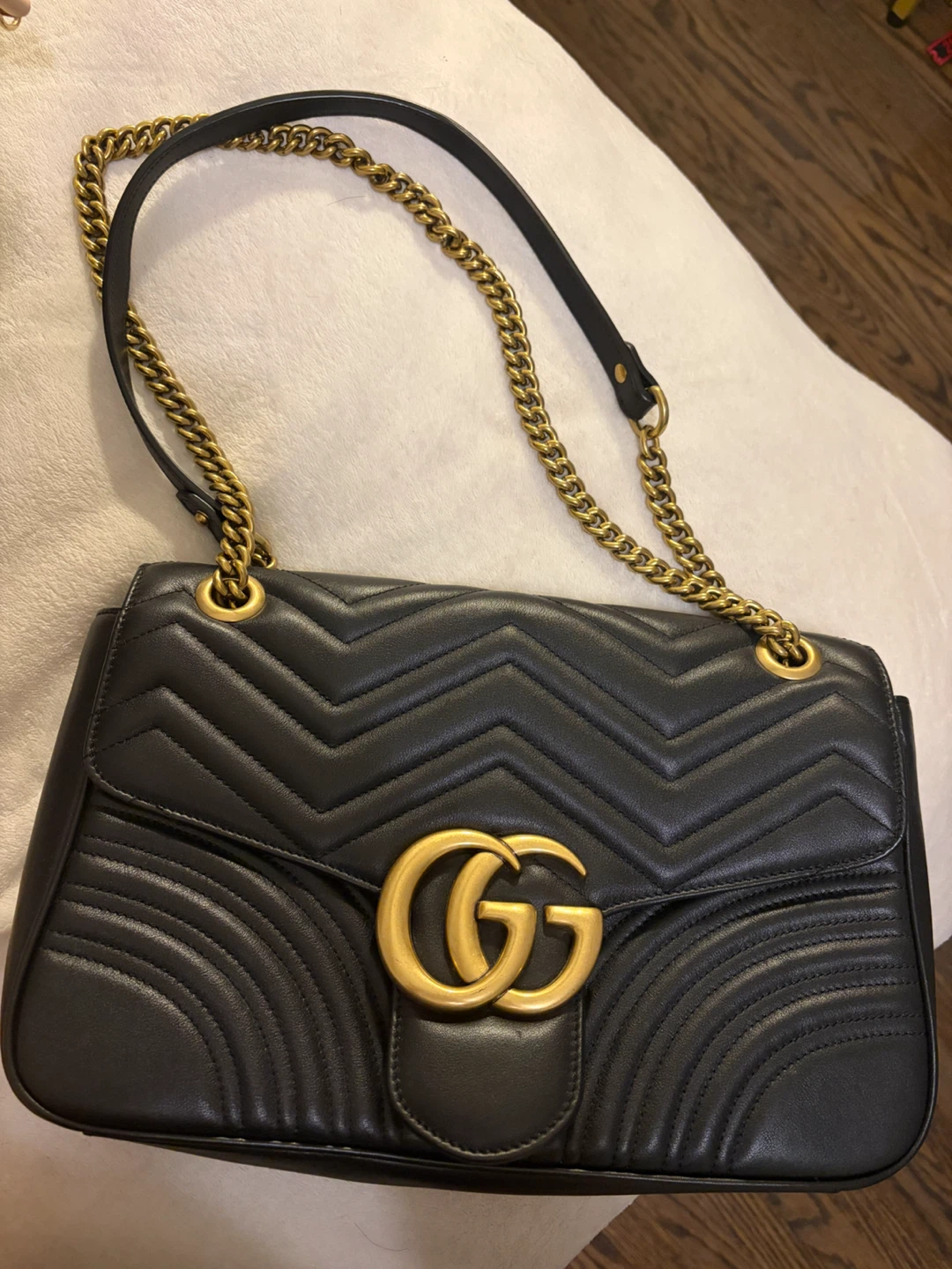 Gucci Marmont Matelassé Black Leather Shoulder Bag with Heart