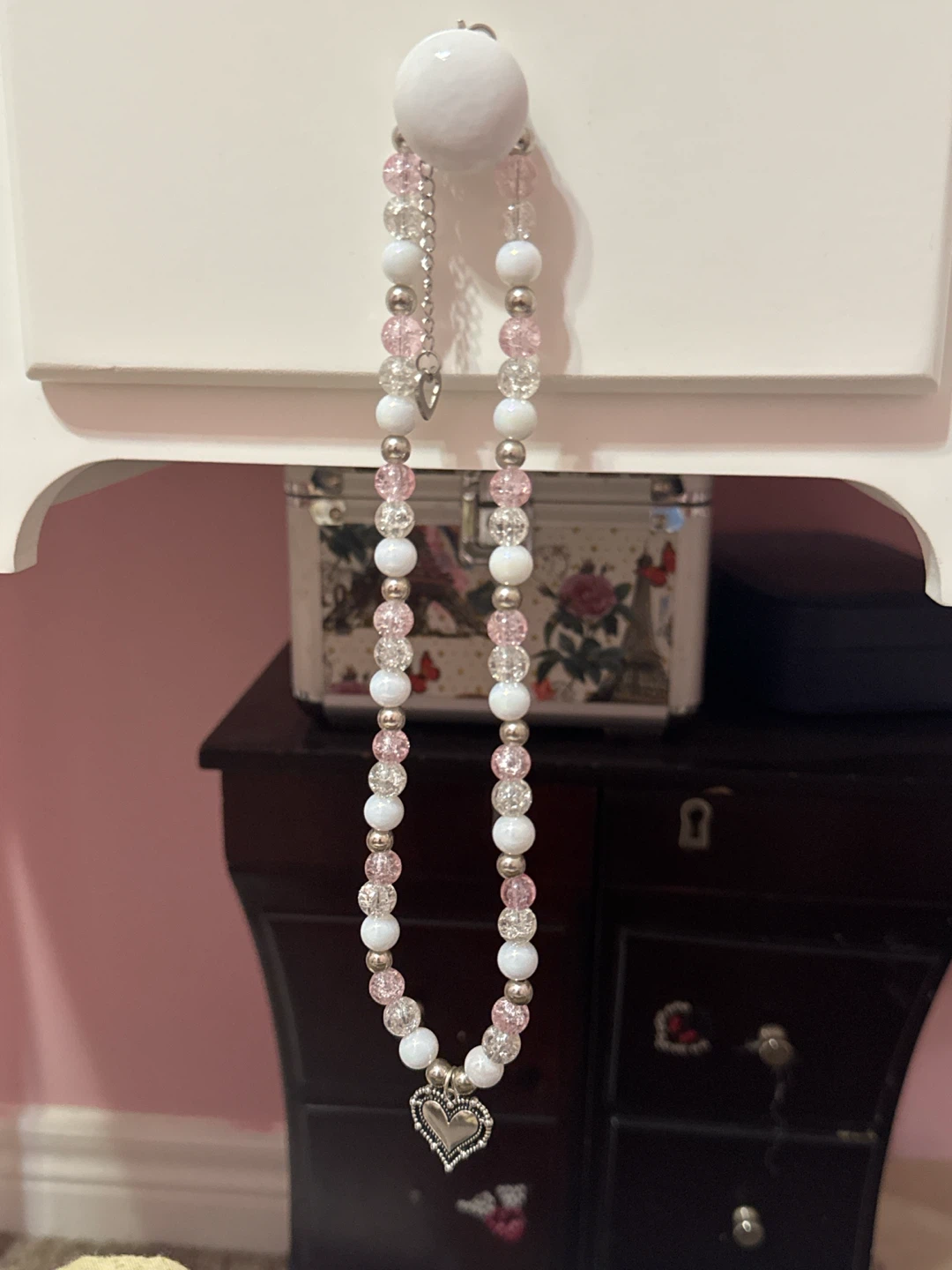 Beaded Necklace with Heart Charm