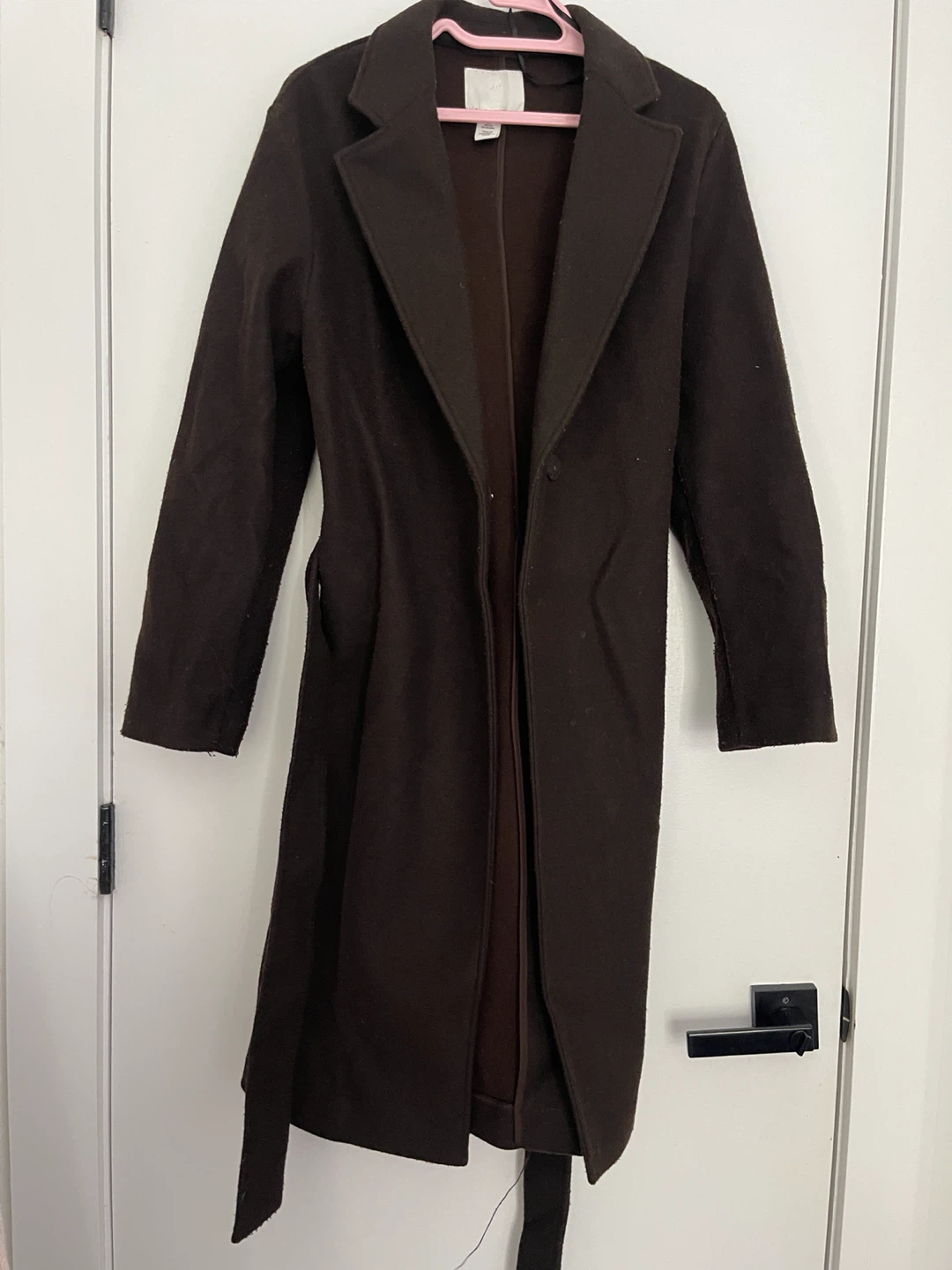 H&M Brown Belted Wool Blend Coat