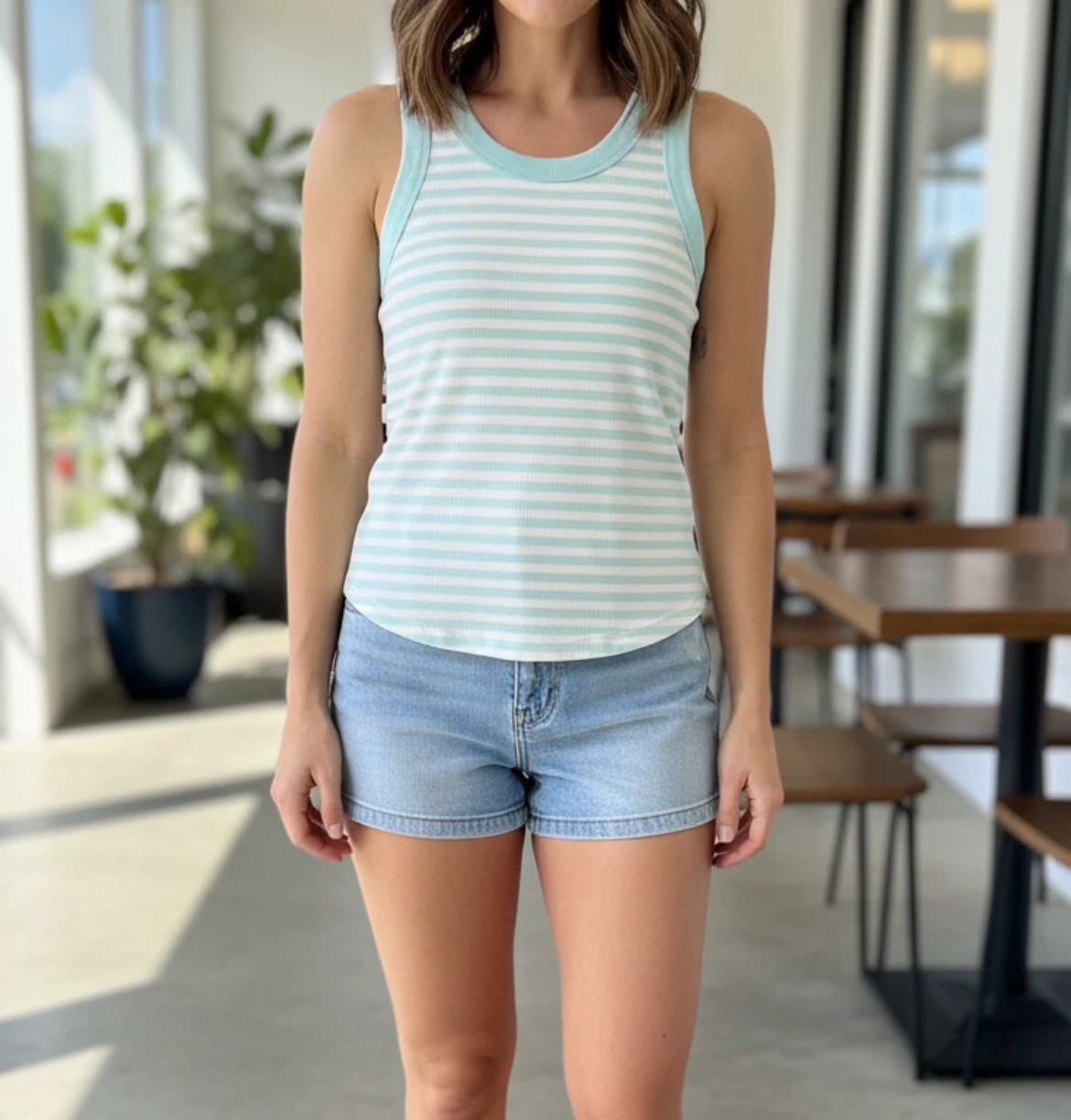 Old Navy Striped Tank Top - Mint Green & White