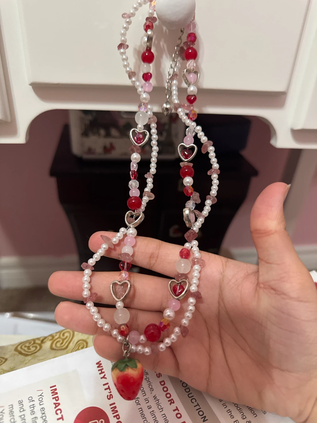 Strawberry Charm Beaded Necklace