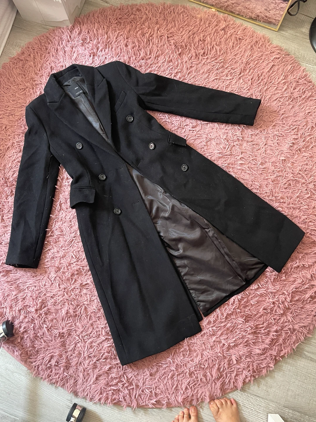 MNG Black Double-Breasted Wool Blend Coat - photo 3