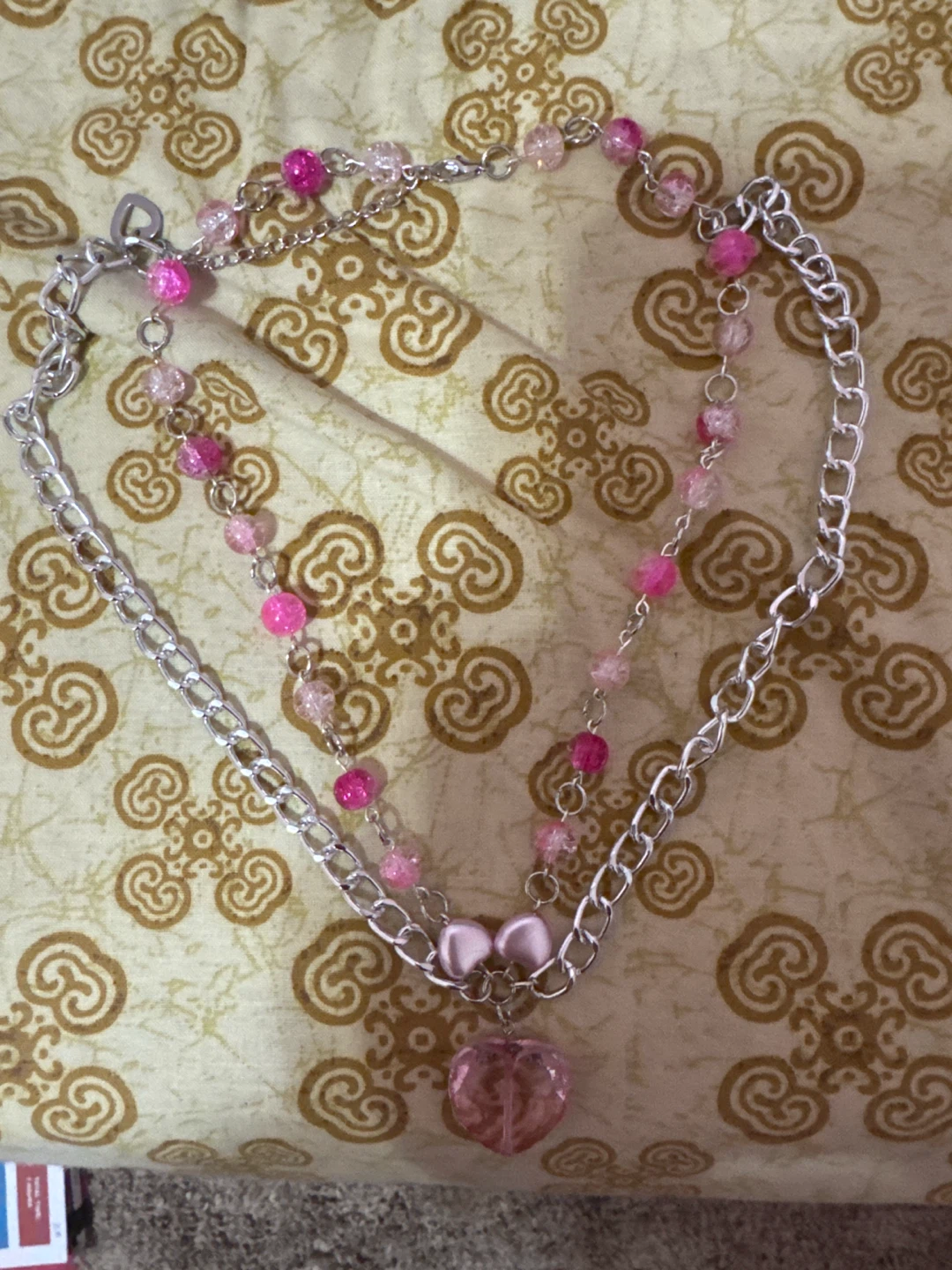 Pink Heart Charm Necklace with Beads